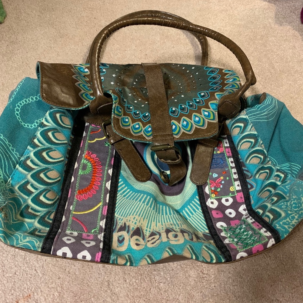 Desigual large peacock print bag satchel handbag